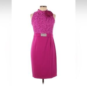 Moncho Heredia pink lace and flower cocktail party sheath dress, 42T or med NWT